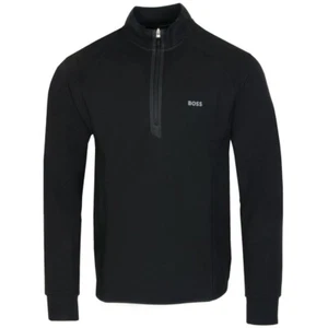 BOSS Mens Sweatshirt Black Quarter Zip Pullover With Logo - Sweat 1 Size L - Picture 1 of 8