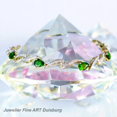 Bracelet IN 585 Yellow/White Gold - 9 Green Tourmaline +36 Diamond Wesselton/Si - Image 1 of 4