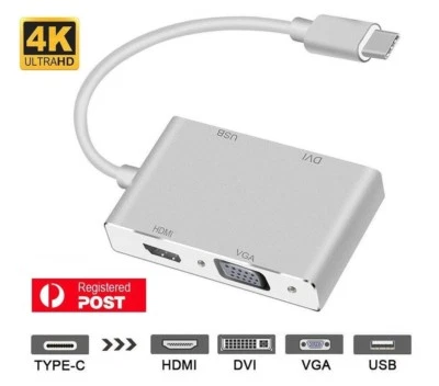 USB 3.1 Type-C USB-C to DVI HDMI VGA USB 3.0 Adapter Cable For Huawei P30 Pro AU - Image 1 of 2