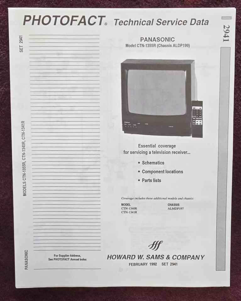 Manual de servicio Sams Photofact 2941 para Panasonic CTN-1355R, CTN-1340R, CTN-1341R Foto 1 de 1