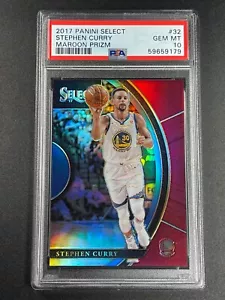STEPHEN CURRY 2017 PANINI SELECT #32 MAROON PRIZM REFRACTOR TYPE /199 PSA 10 GEM - Picture 1 of 4