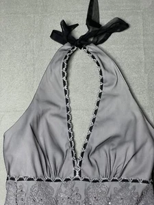 Vtg Y2K Dress Whimsygoth Goth Prom Grunge Fairy Silver Halter Sz 3 Sparkles Punk - Picture 1 of 24