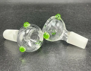2 PACK BOWL 14MM CLEAR GREEN GLASS REPLACEMENTS FOR BONG USA SELLER FREE SCREENS - Picture 1 of 3