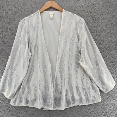 Chaqueta Chicos Mujer 2 EE. UU. Grande Marfil Plata Adornada Artesanal Cebra Lentejuelas Foto 1 de 4