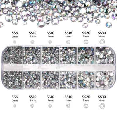 Juego de 2400 piezas de dijes de cristal con respaldo plano de diamantes de imitación de uñas transparentes tamaños mixtos Foto 1 de 4