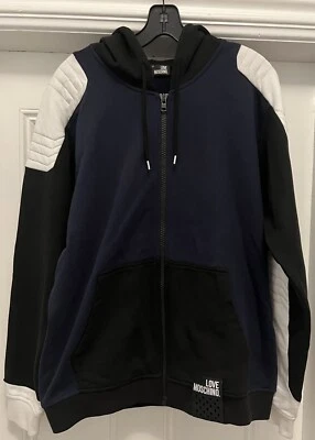 Auténtico Love Moschino Cremallera Completa Moto Sudadera con Capucha Grande Foto 1 de 4