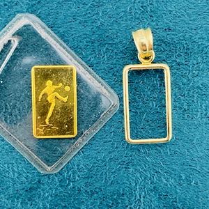 Very Rare Pamp Suisse Gold 1 gram Soccer Bar Pendant 14k Bezel 24k Bar - Picture 1 of 5