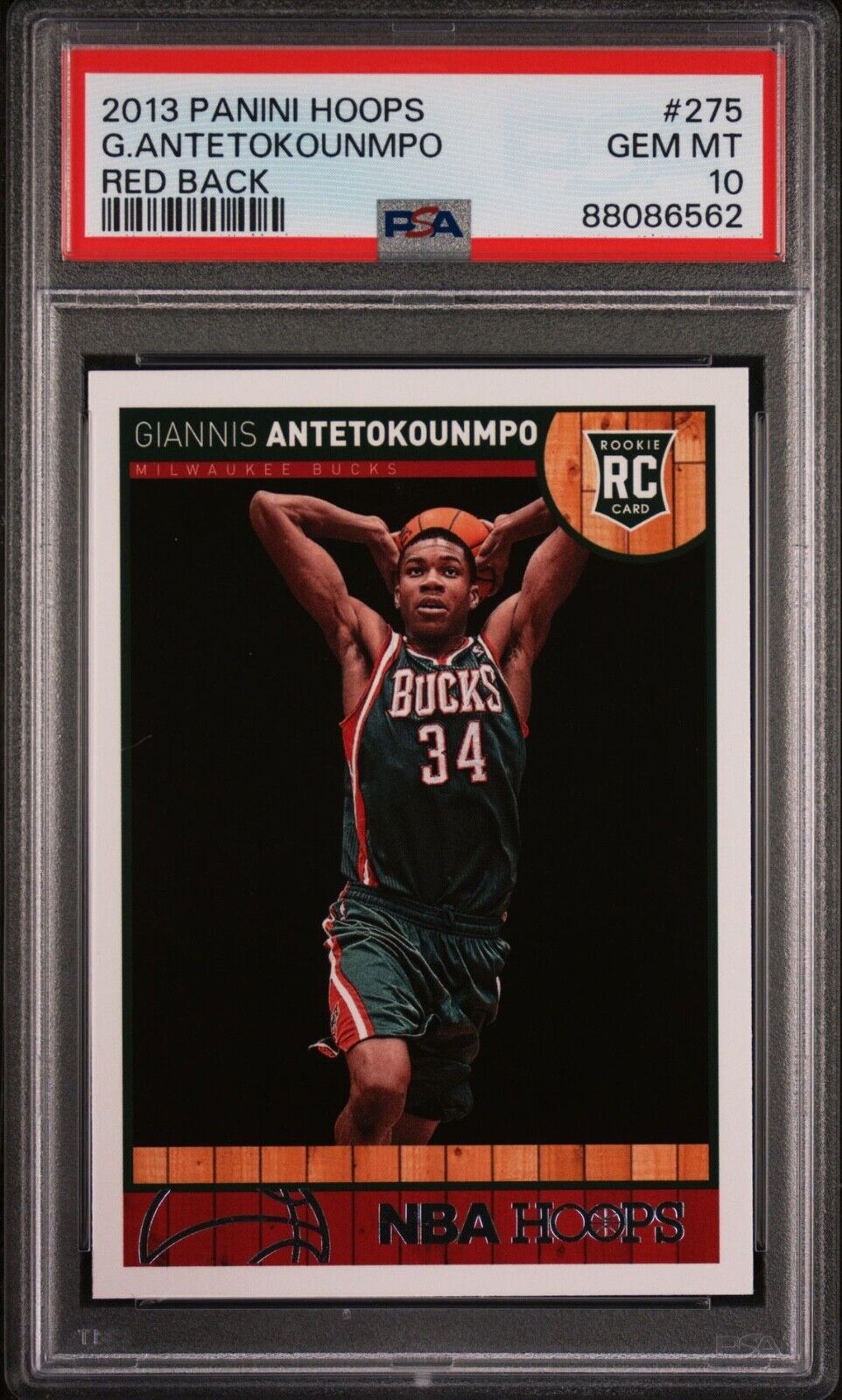 2013 PANINI HOOPS GIANNIS ANTETOKOUNMPO ROOKIE RED BACK PSA 10