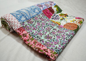 Indian Cotton Kantha Quilt Hand Block Print Bedspread Blanket Assorted Coverlet