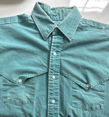 Camisa masculina fina vintage Panhandle média cowboy rodeio turquesa desgastada - Imagem 1 de 4