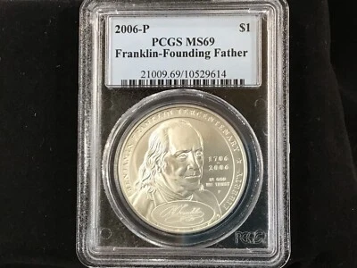 2006-P Franklin-Founding Father Silver Dollar PCGS MS69 Gem BU B0465 - Image 1 of 4