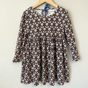 Matilda Jane Woodland Floral Dress Girls Size 4 Long Sleeve Brown Blue Tie Rare - Picture 1 of 11