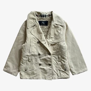 Vintage Y2K Kids Burberry Double Breasted Pea Coat With Nova Check Trim, Retro - Picture 1 of 8