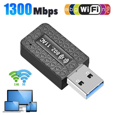 1300Mbps USB3.0 Wireless WiFi Adapter Dongle Dual Band 5G/2.4G Desktop Laptop PC - Image 1 of 4