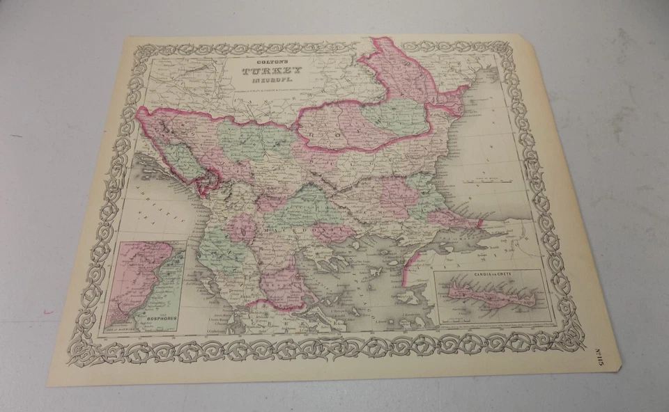 1855 COLTON Hand-Colored Map of TURKEY IN EUROPE - Image 1 of 1