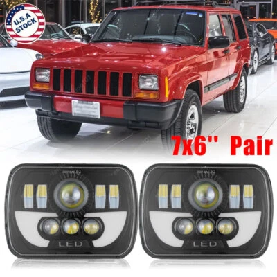 7x6" 5x7" LED Headlights Lamp Sealed Hi/Lo Beam For Jeep Cherokee XJ 1984-2001 - Image 1 of 4