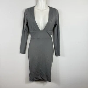 Kookai dress women's grey long sleeved plunging neck line stretch jersey Size 1 - Picture 1 of 7