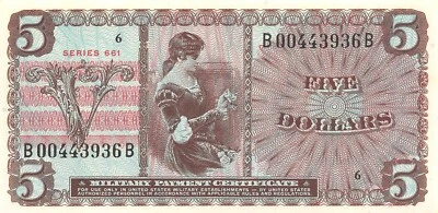 USA / MPC  $5  1966  Series  661  Plate # 6  Uncirculated Banknote ZAA - Image 1 of 2