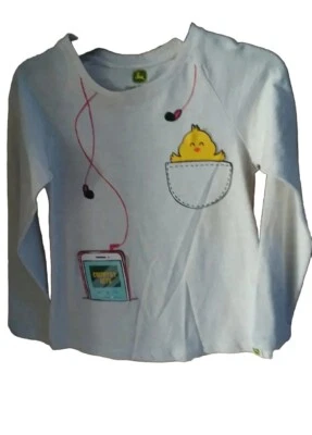  John Deere Girls Oatmeal Heather  Long Sleeve w/Peep in pocket T-Shirt  Size 7 - Image 1 of 4