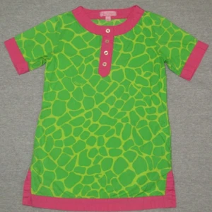 LILLY PULITZER Cover-Up Green Pink Giraffe Beach Pool Tunic Dress Girls 4 - Picture 1 of 3
