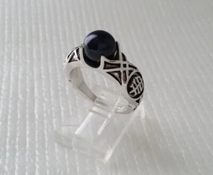 Vintage FM Franklin Mint 925 Silver Black Pearl Harley-Davidson Ring Size 5.5 - Picture 1 of 11