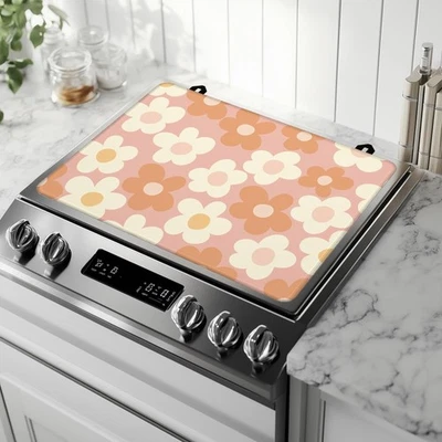 Cubiertas superiores de estufa para estufa eléctrica, cubierta superior de vidrio rosa flores groovy vintage... Foto 1 de 4