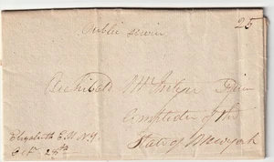 1816 Elizabeth NY 25c double rate folded stampless letter (J86) - Picture 1 of 1