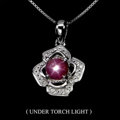 925 Sterling Silver Necklace Round 6 Rays Star Ruby 6mm Topaz Gemstone 18inches - Image 1 of 4
