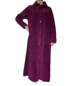 Ladies Givoni Burgandy Long Length Button Dressing Gown Bath Robe (Plum GB89) - Picture 1 of 4