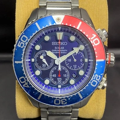 RARO Orologio Seiko Solar V175-0AD0 Cronografo Diver Lunetta Pepsi... - Immagine 1 di 4