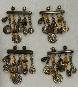 (4) VTG Republique Francaise Faux Coin Amber Dangle Brass Gold Tone Lg Findings - Picture 1 of 15