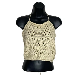 NWT House of Harlow 1960 Halter Top Womens M Crochet Knit Cropped Boho Revolve - Picture 1 of 14