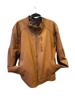 Chaqueta de cuero marrón "BLACK RIVET" para hombre talla X grande Foto 1 de 4