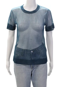 COS Women's Round Neck Short Sleeves Sheer Fitted Blouse Teal Blouse Size S - Picture 1 of 6