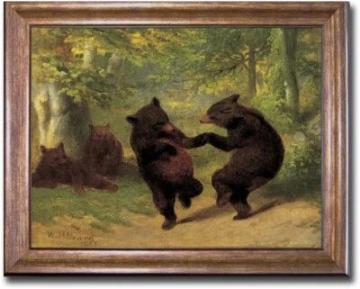 Arte en lienzo de osos danzantes enmarcados en bronce-oro por barba (12 pulgadas x 14 pulgadas tamaño enmarcado) Foto 1 de 2