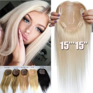 Russian Topper 100% Human Hair Top Toupee Piece Clip in Hairpiece Wig Women 18in - Picture 1 of 59