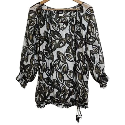 Top Sharon Young para mujer talla L Tencel negro abstracto transparente largo Slv cintura elástica Foto 1 de 4