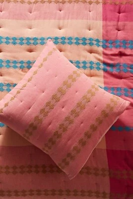 Anthropologie 编织 Cristobal Euro Sham 红色橙色提花床上用品 — 第 1/2 张图片