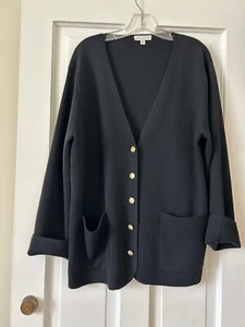J. Crew Black Knit Cotton Wool V Neck Cardigan Classic Gold Tone Buttons Sz. XL - Picture 1 of 5