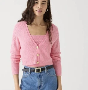 NEW J CREW Womens 2PC Super Soft Cropped Cable Knit Sweater & Tank Top Set L NWT - Picture 1 of 19