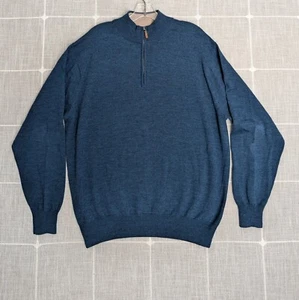 Peter Millar Sweater Mens Large Blue 1/4 Zip Pullover 100% Merino Wool Golf - Picture 1 of 20
