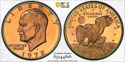 Splendido D'Oro 1972-s Prova D'Argento Eisenhower Dollaro PCGS PR67 Vero V. #38 - Immagine 1 di 4