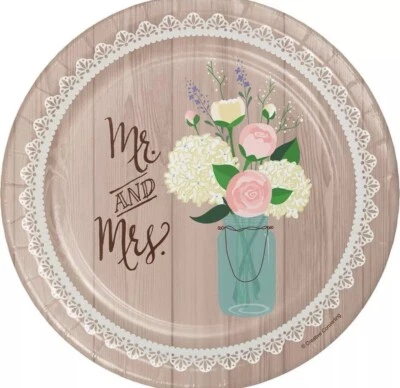 Rustic Wedding Bridal Shower Anniversary Party 7" Paper Dessert Plates - Image 1 of 2