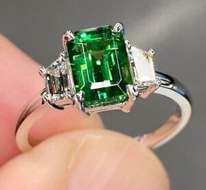 White Gold plated Green Tsavorite Garnet moissanite Valentines Gift Ring For Her