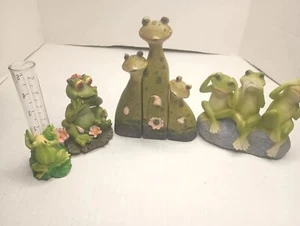Green Frog Figures Lot of 6 Different Decorative Frog Figures Rain Measure To - Picture 1 of 9