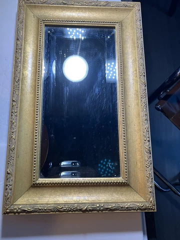 Antique/Vintage Beveled Mirror Burl Wood Ornate Frame w/ 9.5 x 16" Cover