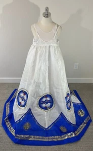VTG Korean Traditional Dress Hanbok Blue white Red Crane slip Sz M/L 4 36 Chest - Picture 1 of 16