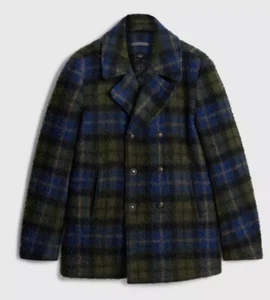 John Varvatos 72% Wool Carlos Peacoat Men's 48 — Plaid Fern  — Retail $698 NWT - Picture 1 of 7