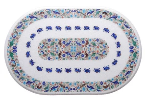 122cmx152cm Oval Weiß Marmor Lapis & Multi Stein Vögel Art Dining Table Küche - Bild 1 von 7