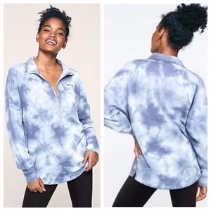 VS VICTORIAS SECRET PINK VARSITY HALF ZIP PULLOVER SWEATER JACKET TOP TIE DYE L - Picture 1 of 5